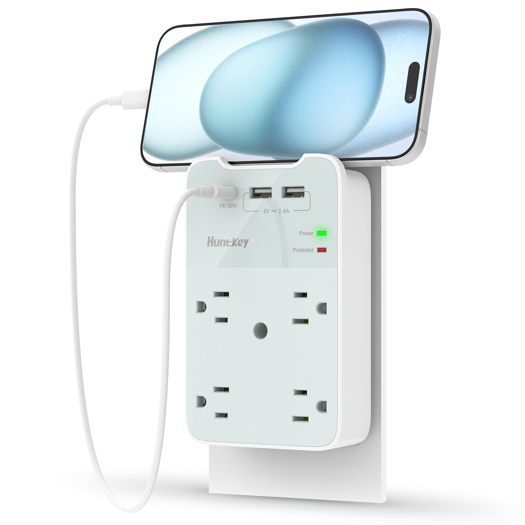 Wall Outlet Extender with PD 30W USB C Charger, 4 Outlet Splitter with 3 USB Wall Plug, Multiple Plug Outlets Extender with Surge Protector Spaced for Home, Travel, College Dorm Room