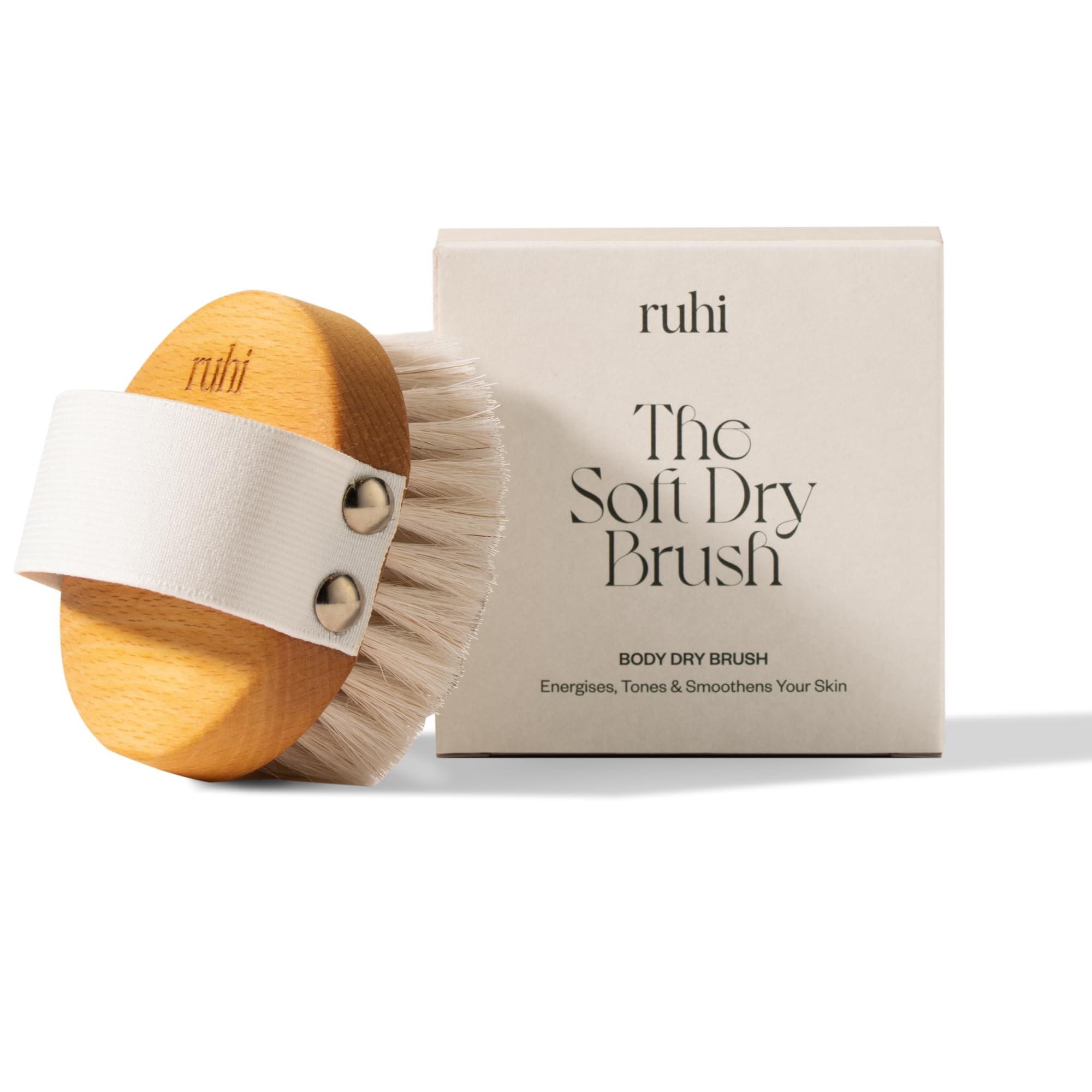 ruhi® Körperbürste, Trockenbürste, Massagebürste weich aus Naturborsten/gefertigt in Deutschland, regionales Buchenholz zur Trockenbürsten Massage (dry brush), Lymphdrainage gegen Cellulite