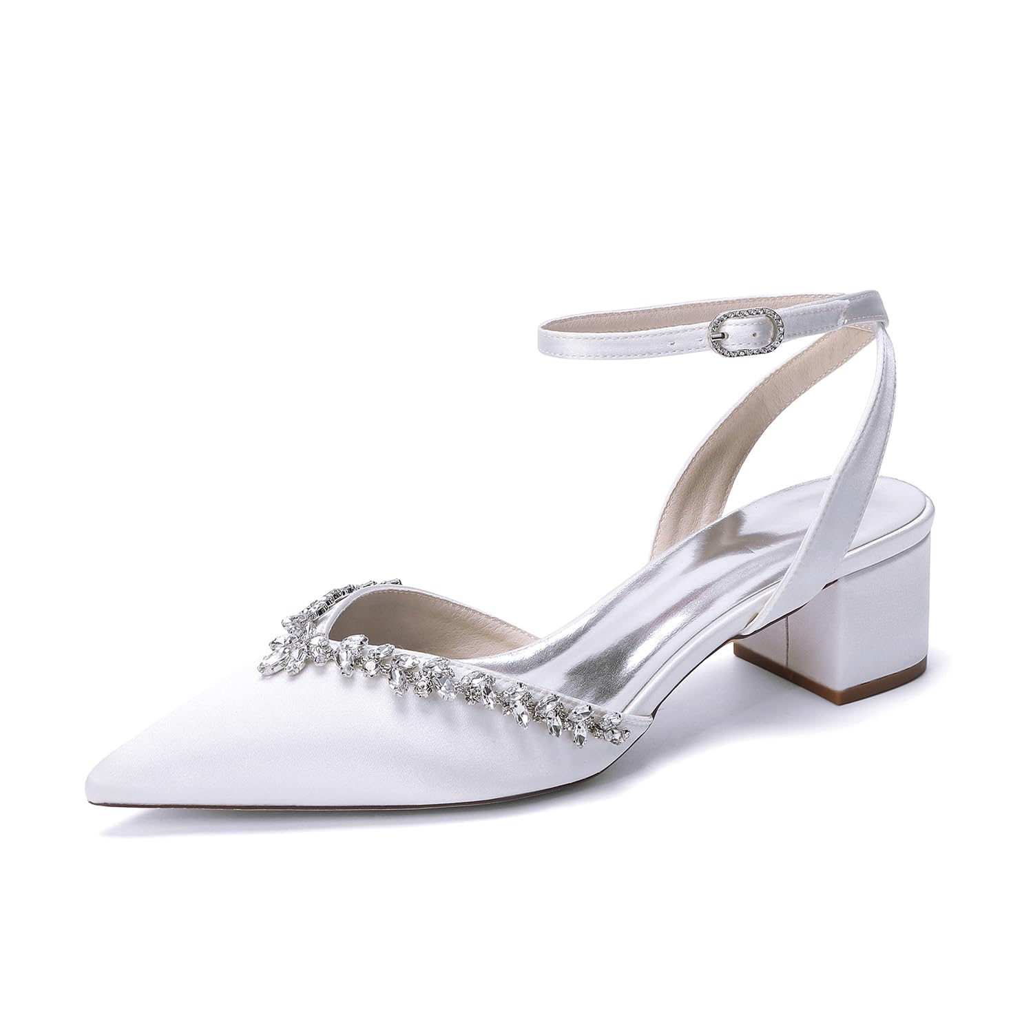 Scarpe da Sposa Donna Punta A Punta Slingback Sandali Scarpe da Sposa da Sera con Strass Tacco Largo 4.5CM
