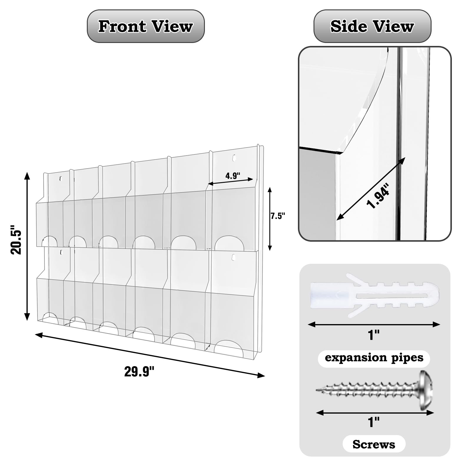 Soporte de pared acrílico para folletos, 12 soportes para folletos, soporte transparente para folletos