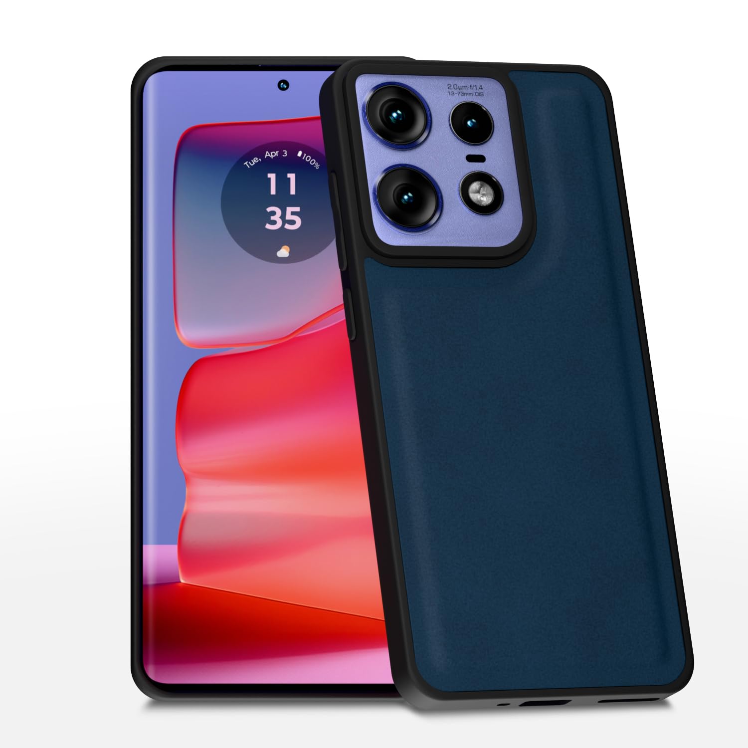 Amazon Basics Back Cover for Moto Edge 50 Pro 5G | Premium PU Leather | Soft Touch Finish | Full Camera Protection | Raised Edge Bumper Case (Blue)