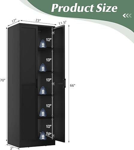 Miniatura 10 de LOKO Armario de despensa blanco de 70 pulgadas de alto armario de cocina con 2 puertas y estantes ajustables armario de almacenamiento alto