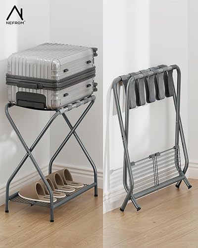 Miniatura 6 de LR-GY-2 - Portaequipajes plegable con estante de almacenamiento, soporte de equipaje de metal para habitación de invitados, dormitorio, hotel LR-GY-2