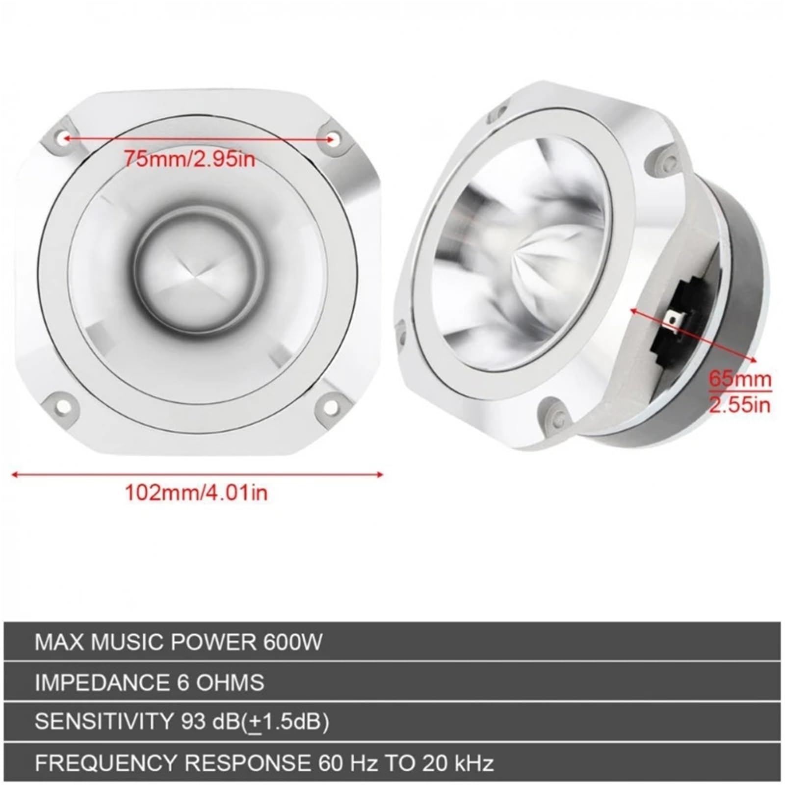 Car Audio Speaker 600 W 4-calowy głośnik wysokotonowy o dużej mocy Mini Dome, supermocny, czysty dźwięk, akcesoria do car audio
