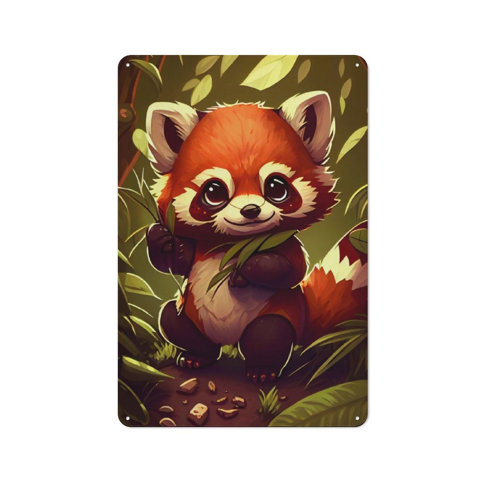 Junmoney Cute Red Panda Animal Rustic Metal Plaque 30X20cm For Guest Room Or Hallway, A Decorative Metal Sign For Guest Rooms And Hallways