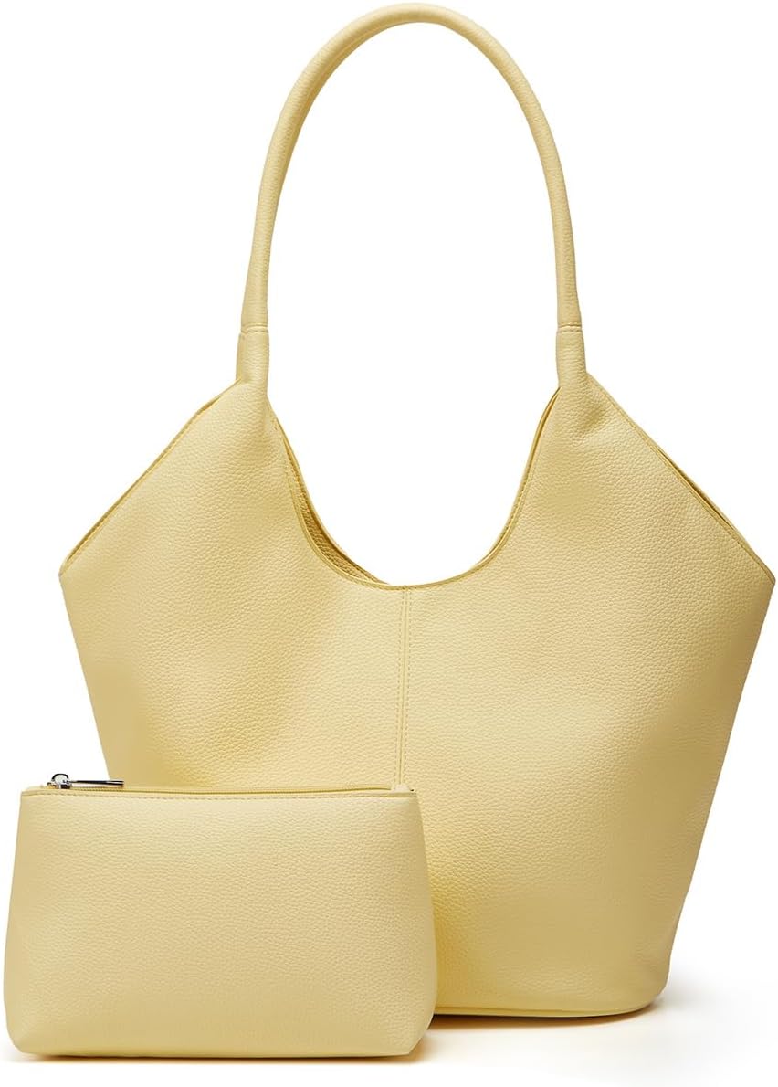 Hobo Purses for Women Vegan Leather Shoulder Bag Slouchy Bucket Purse Top Handle Simple Tote Work Handbag Casual