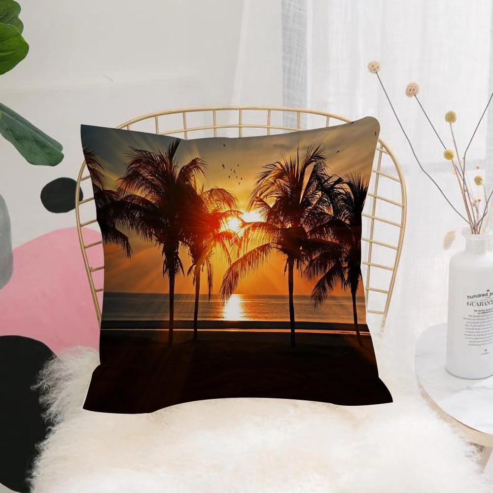 HYOSXW Cushion Cover,Throw Pillow Case Home Decorative for Living Room Bedroom Sofa Chair 16X16 Inch,Palm silhouettes under sunset on tropical beach,Pillowcase 40X40cm