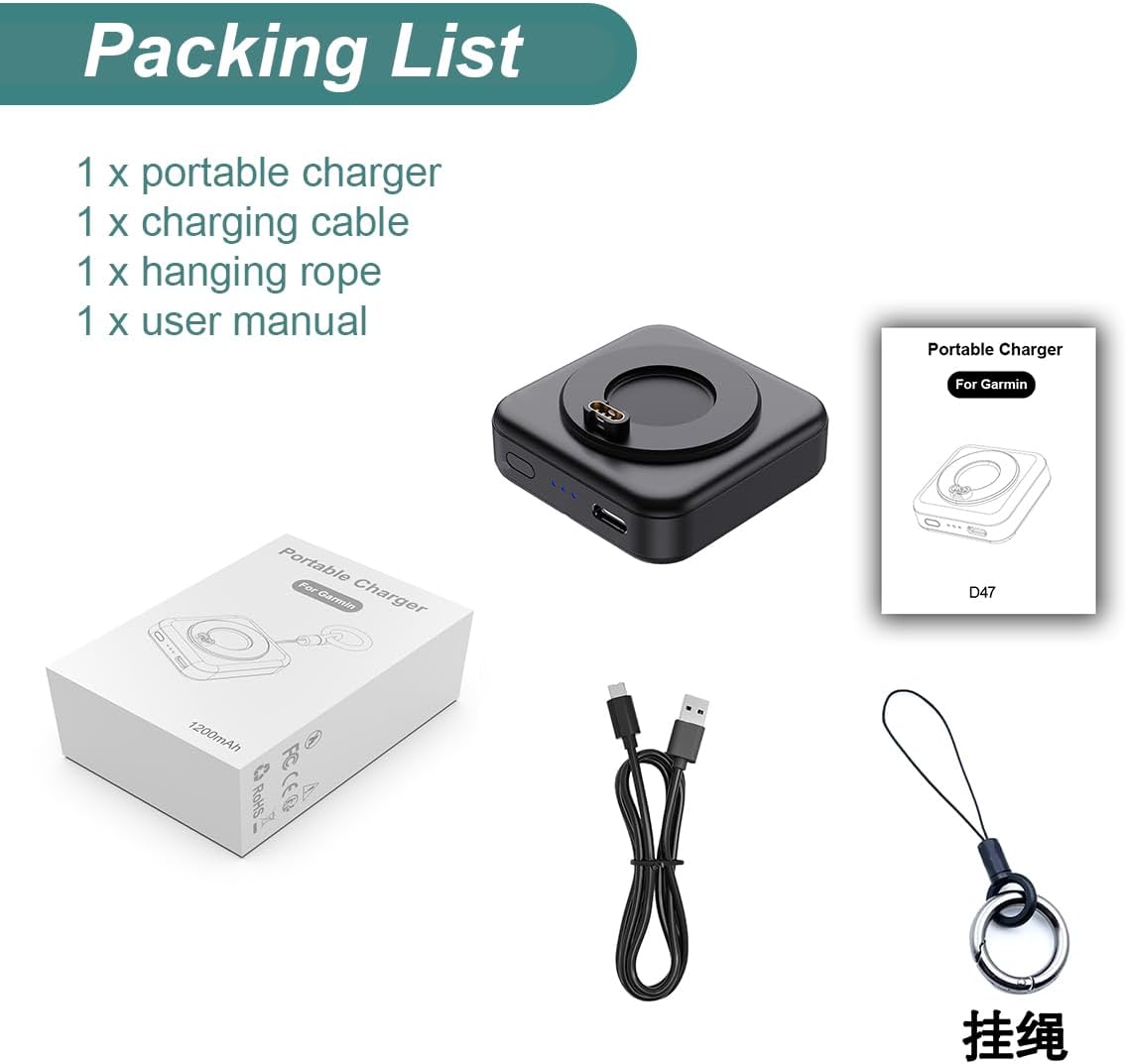 Charger for Garmin Watch - 1200mAh Portable Charger for Garmin Vivoactive 6 5, Fenix 8 7X 6, Venu 3s 3 2, Instinct 3 2, Forerunner 165 265 965, Approach S70 S62 S50 S44, Epix Pro 2, Tactix 8 7, Enduro - Image 7