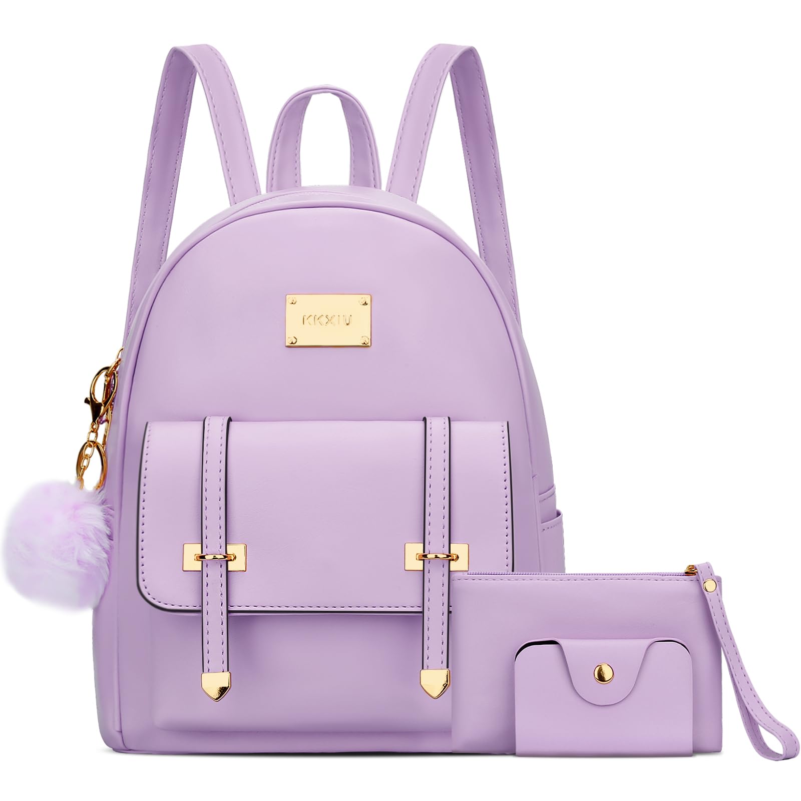 KKXIU 3pcs Fashion Small Synthetic Leather Backpack Purse Cute Mini Bookbag for Women and Girls | 3pcs, Fashion, Purse, Cute, Bookbag