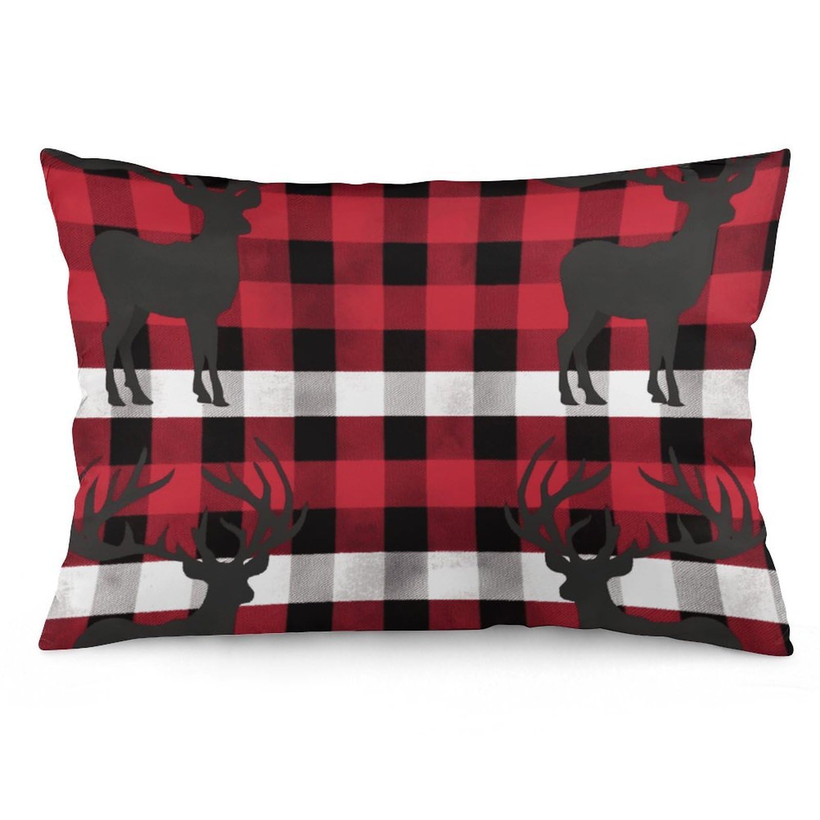 NTVOWPZO 2 Pack Decoration Throw Pillow Covers 20"x30" Pillowcases Covers Buffalo Plaid Deer Pillowcases Modern Farmhouse Home Decor Sofa Cushions Covers for Couch Bed Living Room