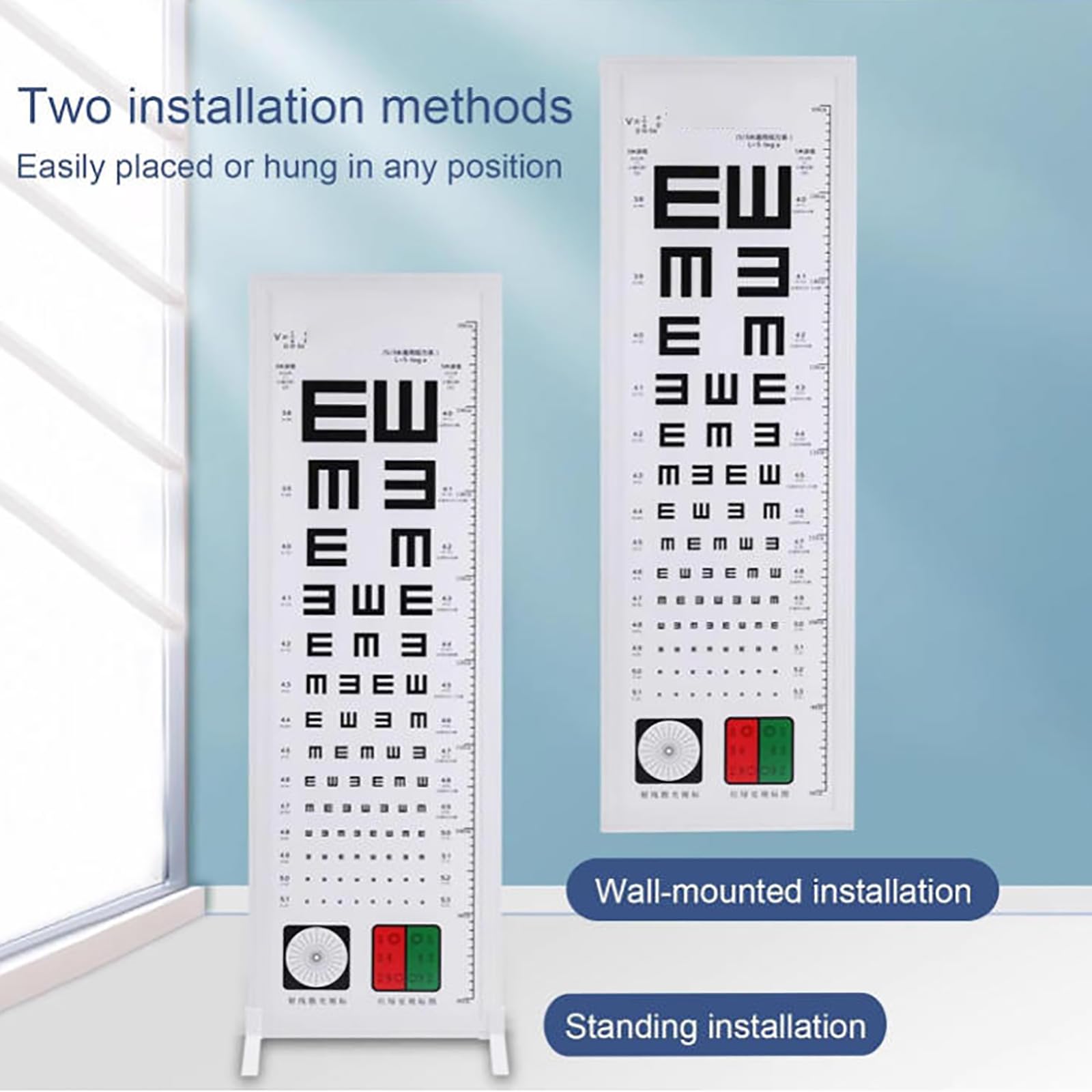 MObyat Sehtafel-Leuchtkasten, 3 m HD-Vertikaltafel, 2 Sehziele, weißer Aluminiumrahmen, 90 x 30 cm, für Optiker, Geschäfte, Kliniken und Sehtests zu Hause