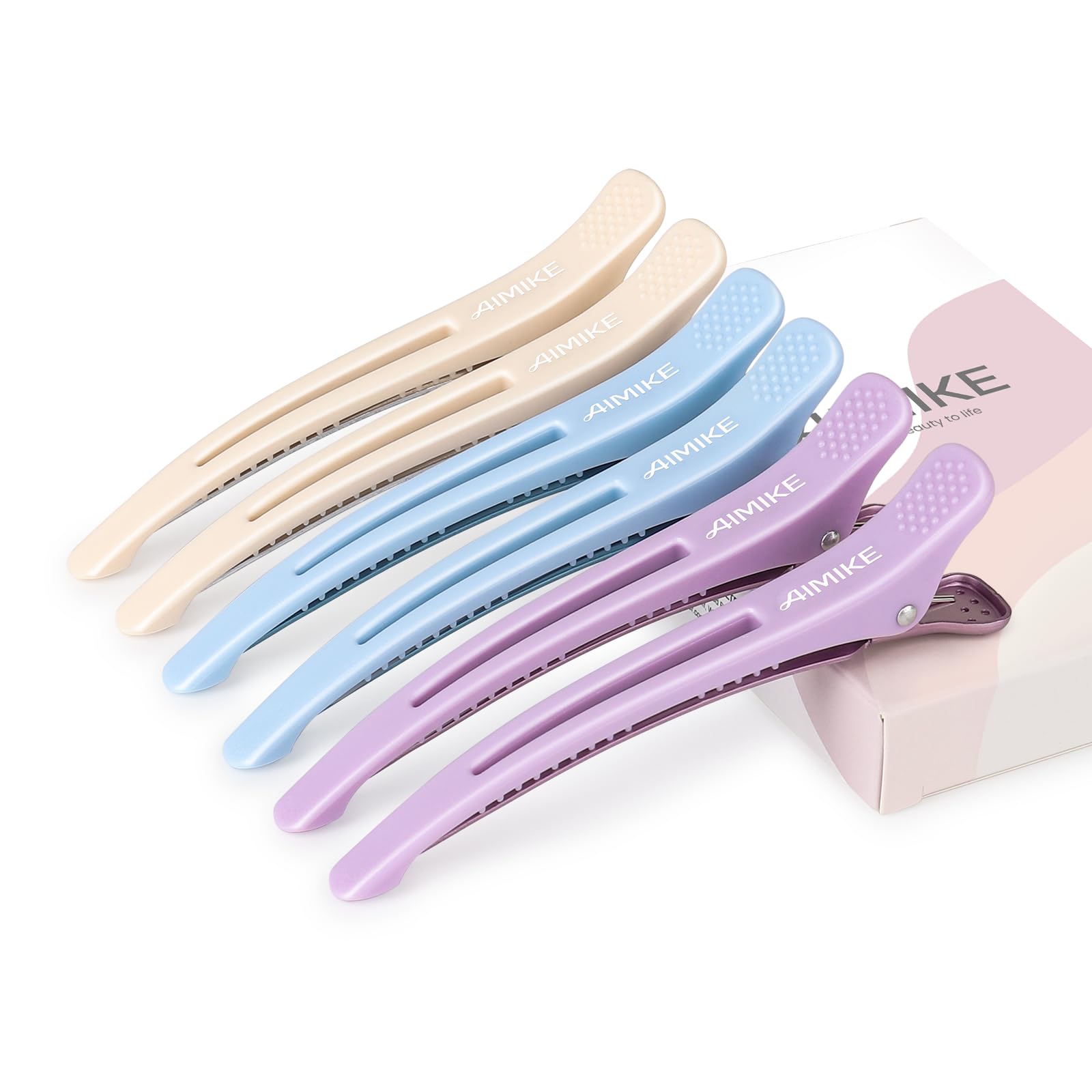 AIMIKE Pinzas Pelo Peluqueria,6Pcs Seccionamiento Pinzas Pelo Profesional para Salón y el Hogar, Antideslizante No-Trace Pinzas Pelo Mujer Peluqueria con Banda de Silicona-Macaron