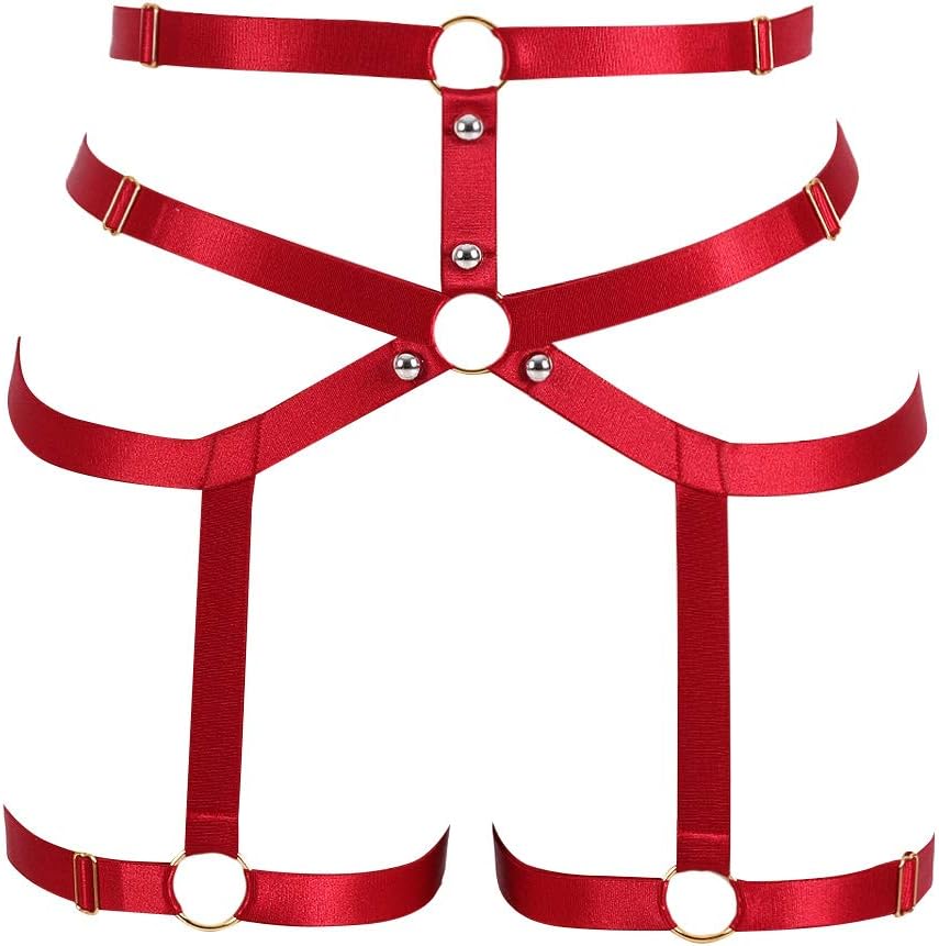 Women's Harness Gothic Leg Strappy Lingerie Body Harness Garter Belt Plus Size Elastic Adjustable Black