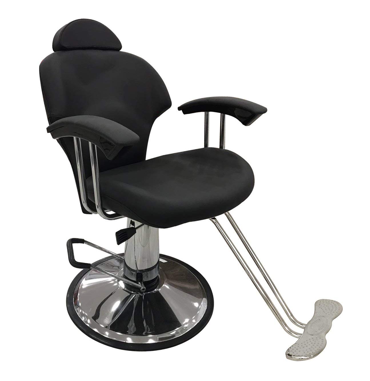 LOVECRAZY Sillón Profesional de Peluquería, 360º Giratoria con Base Fijo y Apoyapies de Metal, Altura Regulable, Asiento Suave y Cómodo de Material Piel (Negro)