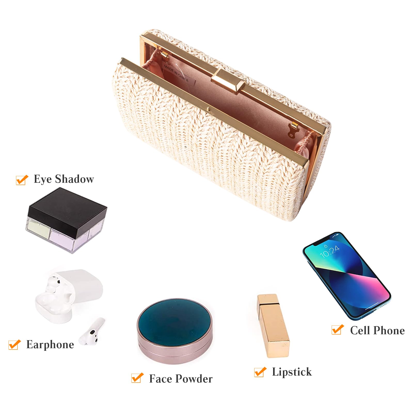 CORIOS Damen Strohtasche Abendtasch Frauen Gewebte Tasche Hochzeit Brautbörse Elegante Clutch Tasche Klein Tasche Formale Handtasche Schultertasche Luxuriös Umhängetasche für Bankett-Party Schwarz