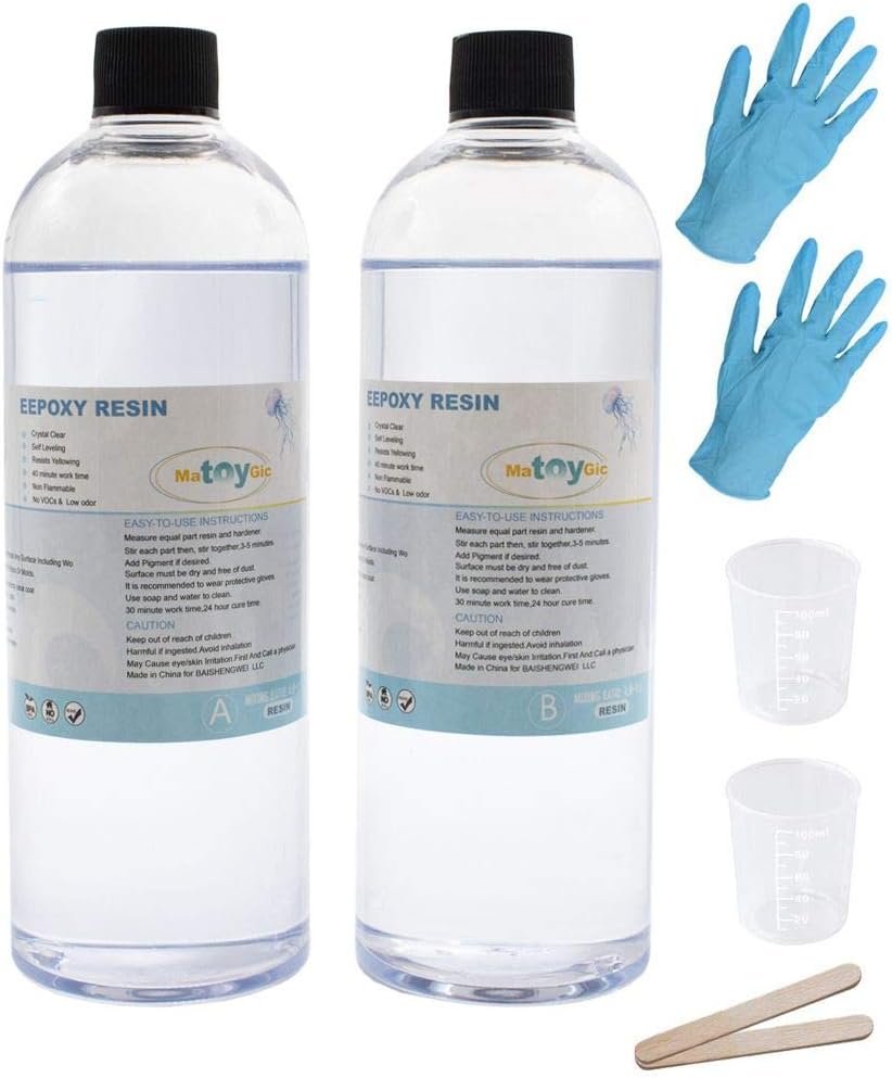 AMORINT Epoxy Resin - Crystal Clear Resin Kit for Jewelry DIY Art Crafts Cast Coating Wood,Easy Cast Resin (32OZ)