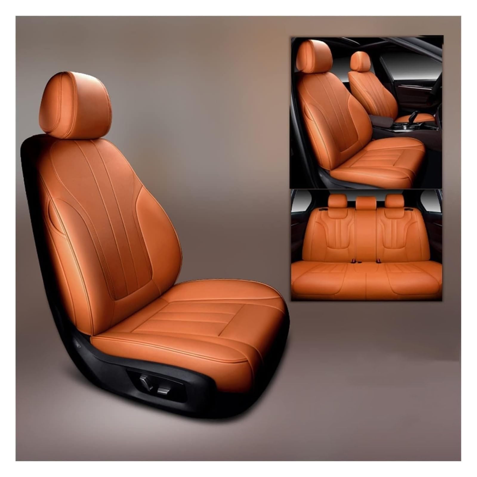 Für E90 X5 E53 E91 E71 F10 E34 F15 G30 X6 Z4 E85 E84 E83 Autositzkissenbezug Schutz Autositzbezug Set Autositz Sitzkissenbezug Echtes Leder Autositzbezüge(Braun)