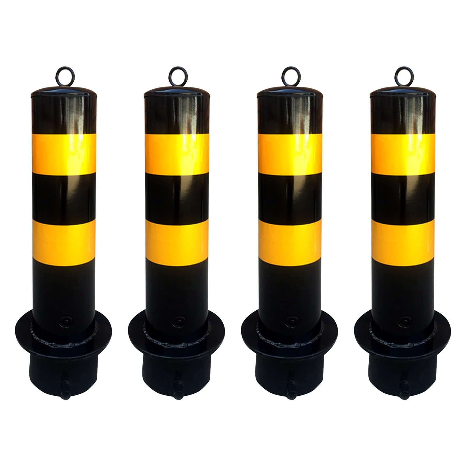WOTZOV Traffic Safety Bollard With Reflective Tape, Construction Heavy-Duty Bollard Post, Road Safety Steel Bollards For Traffic-Sensitive Area,4Pcs