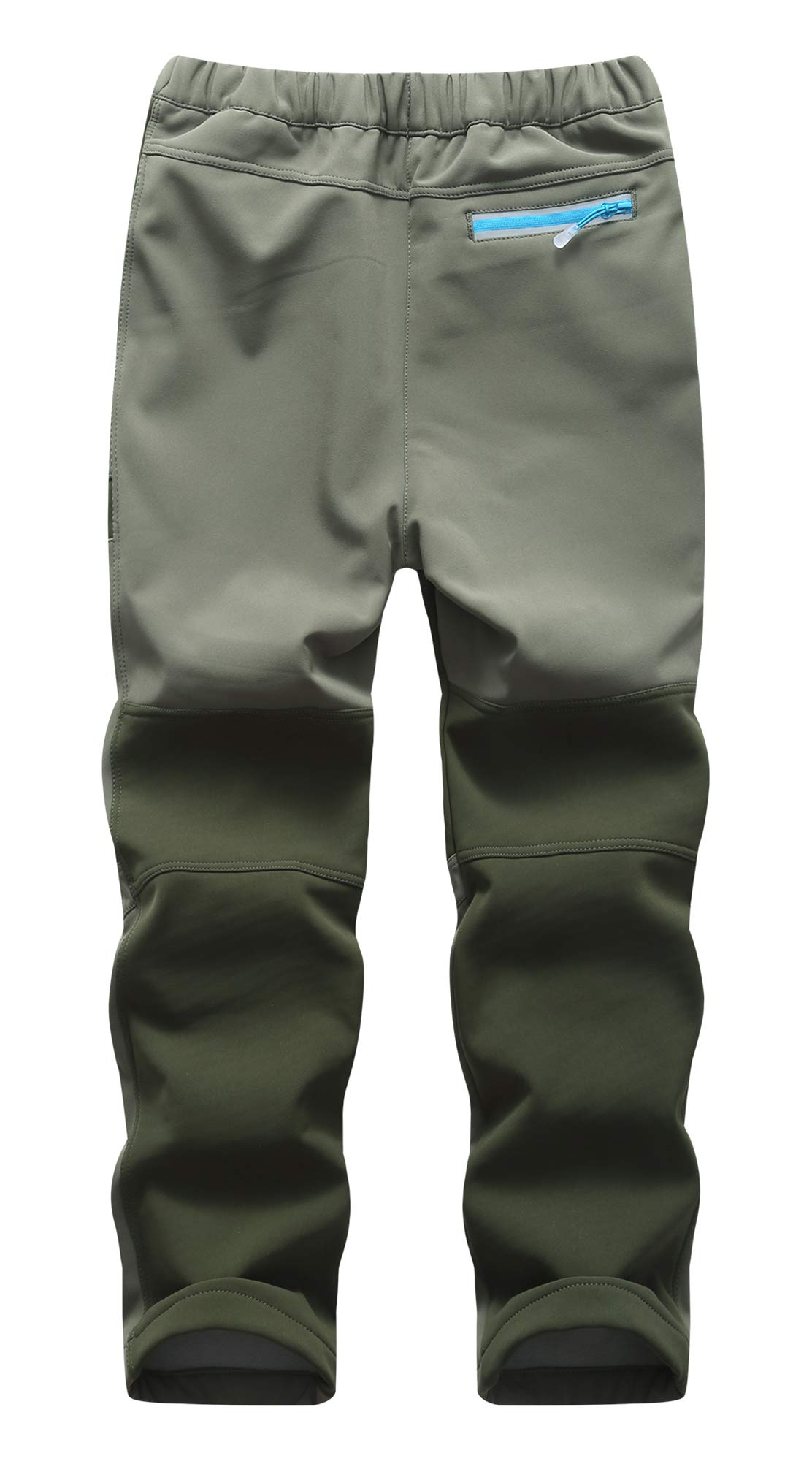 pantaloni da sci per bambini, foderati in softshell per attività all’aperto, antivento, traspiranti, impermeabili, con strisce riflettenti, per ragazzi e ragazze (verde, 3XL)
