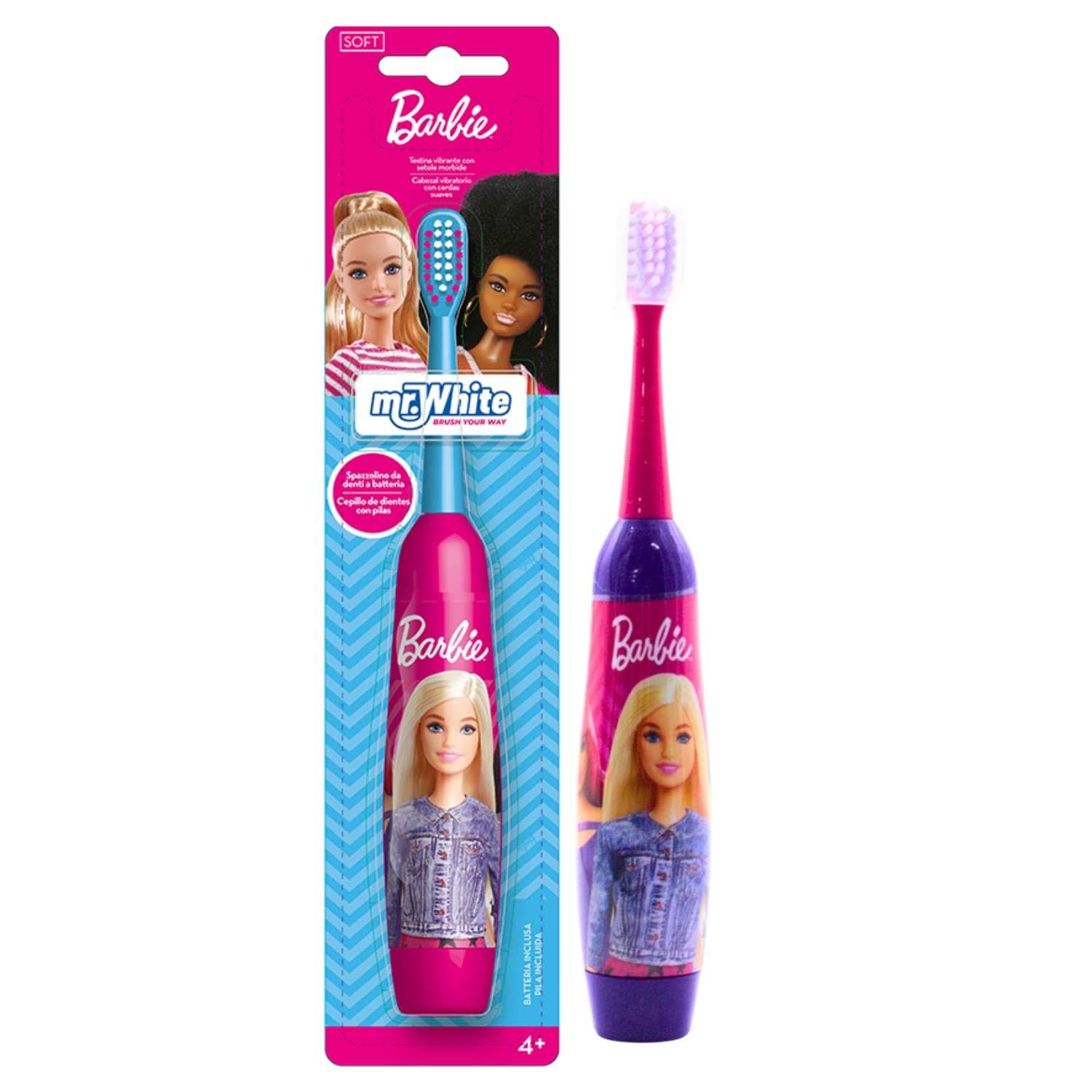 Barbie Kids Battery Powered Electric Toothbrush with Soft Bristles, Enhanced Vibration, Protection Cap & Battery Included for Children Aged 4-14 Years Old, BPA-Free & Non-Toxic Toothbrush
