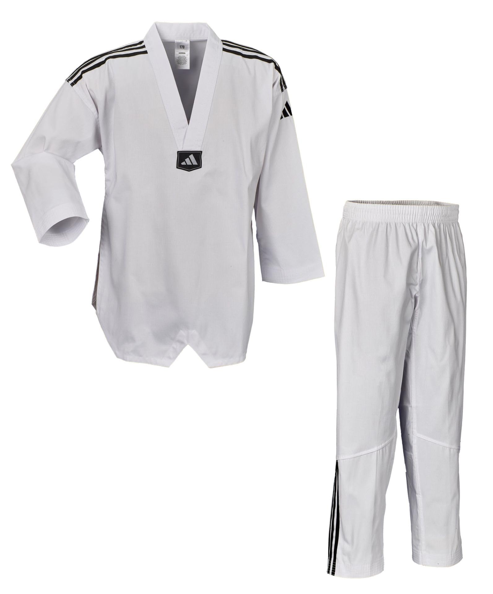 adidas Taekwondoanzug Club 3 | Dobok mit Schulterstreifen | für Kinder und Erwachsene | Leicht und atmungsaktiv | Revers Weiß | für Training und Wettkampf | für Körpergröße 130-220 cm