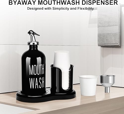 Miniatura 10 de BYAWAY Mouthwash Dispenser for Bathroom with Cup Holder Detchable Glass Mouthwash Container 16 OzRefillable Mouth Washer Dispenser for Countertop