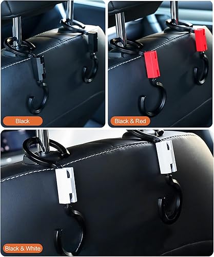 Miniatura 3 de Gancho para reposacabezas de asiento de automóvil, 2 ganchos negros tipo S con rotación de 360 de cabeza de gancho, ganchos de plástico para colgar