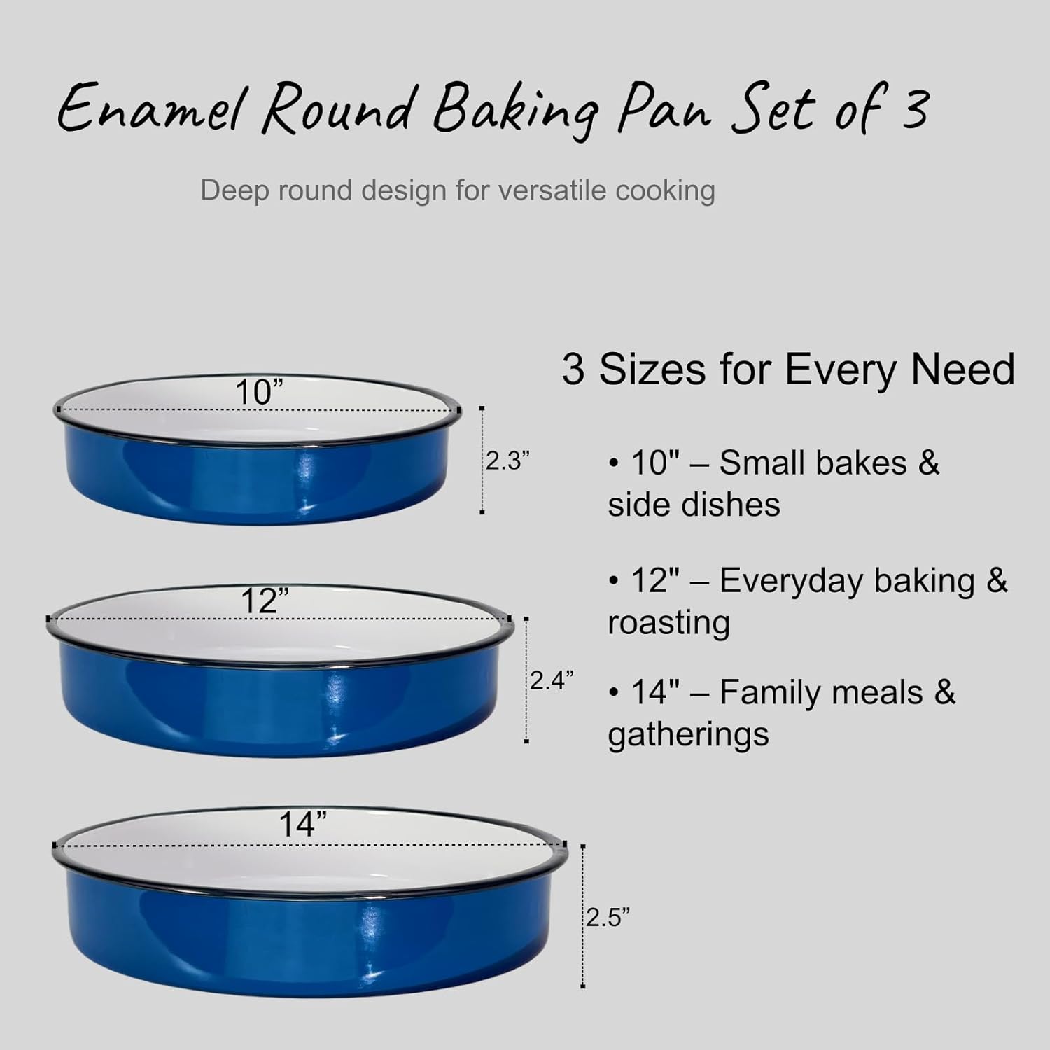 Round Baking Pans Set Enamel Bakeware Sets 3 Piece Roasting Pan for Oven, Large Capacity Resists Bakeware Sets PFOA PTFE Free Kitchen Essentials for Chicken Cookies Cake Pizza Pan Cookware