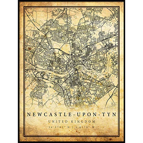 Newcastle-Upon-Tyne Vintage Map Poster 11x14 Wall Art