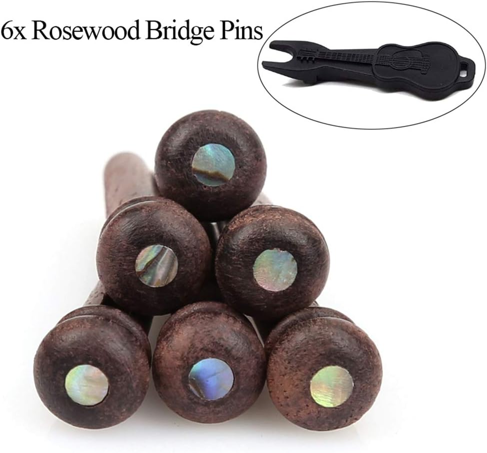 Alnicov Guitar Bridge Pins 6 Piece Rosewood Acoustic Guitar String Pegs Slotted Wooden Endpin with Bridge Pins puller - Image 3