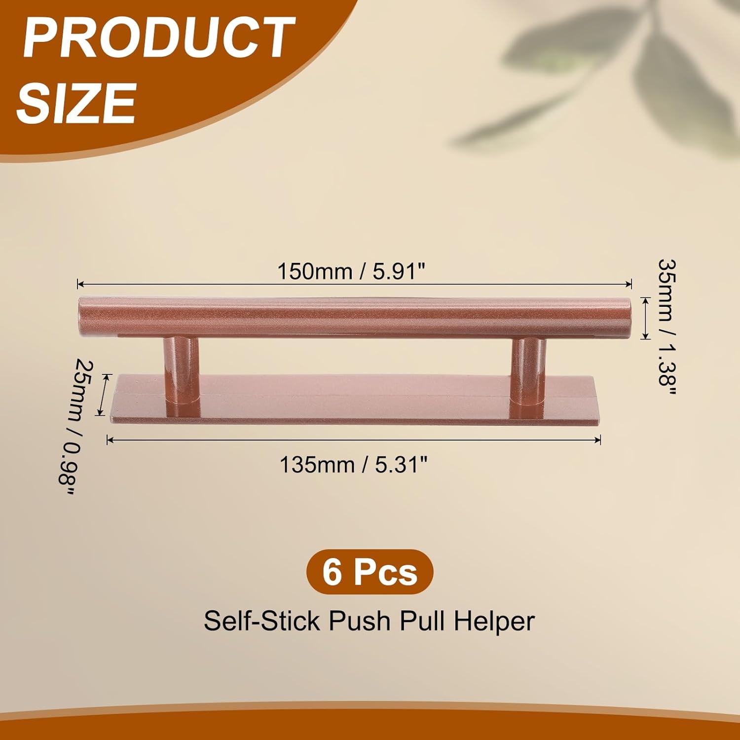 uxcell 6 Pack Self-Stick Push Pull Helper, 6 Inch Plastic Adhesive Cabinet Handles Round Stick-on Handle for Kitchen Cabinet Window Sliding Closet Door Wardrobe(Rose Gold)