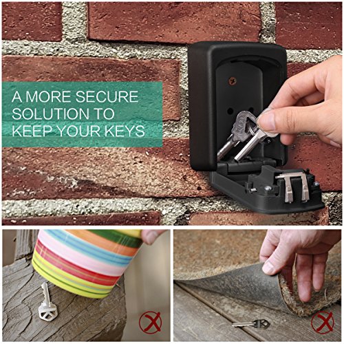 ORIA Key Storage Lock Box, 4 Digit Combination Lock Box, Wall Mounted Lock Box, Resettable Code, 5 Key Capacity, 4.72 inch, Black, No Shackle thumbnail 4