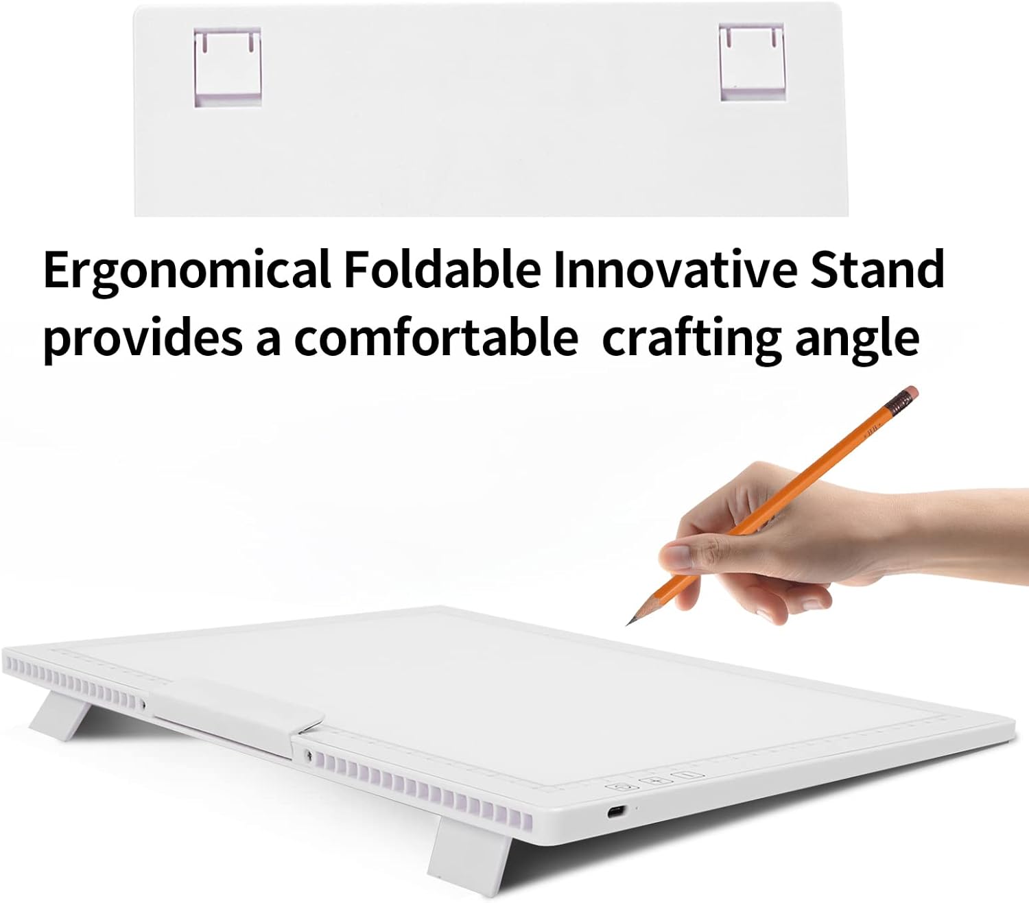 A4 Wireless LED Light Pad with Carry Bag, Innovative Stand and Top Clip, TOHETO Rechargeable Light Box Stepless Dimmable and 6 Levels Brightness Cordless Light Board for Tracing Weeding Vinyl (White)