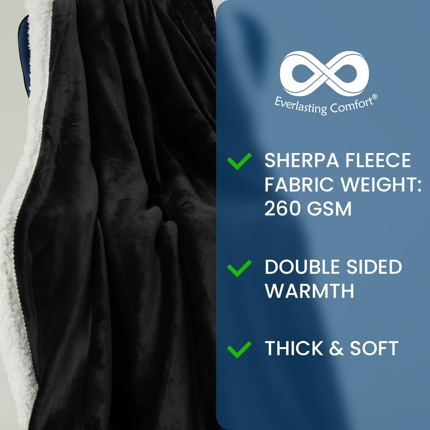 Everlasting Comfort Furry Sherpa Throw Blanket - Soft, Fluffy, Fuzzy, Plush, Thick, Minky Throws