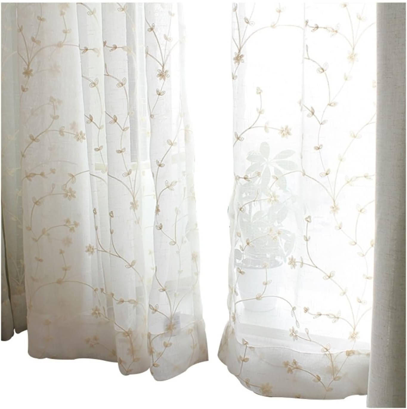 Draperies Sheer 2 Panels Set 2 x 52 W x 96" H,Modern Sheer Curtains for Bedroom White Branches Bedroom Curtains with Hook