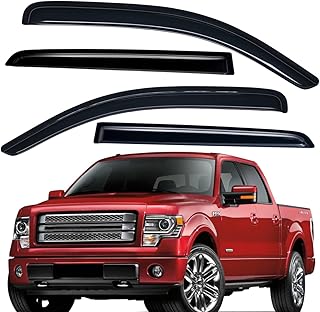Lightronic WV94155 Outside-Mount Side Window Visor Deflector Rain Guard, Dark Smoke Shatterproof, 4-Pieces Set for 2009-2014 Ford F-150 SuperCrew, 2010-2014 F-150 SVT Raptor SuperCrew