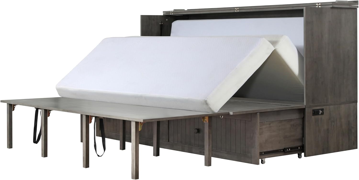 Murphybedz Tuscany Murphy Cabinet Chest Bed with Charging Station 6 Inch (Galaxy Grey, King)