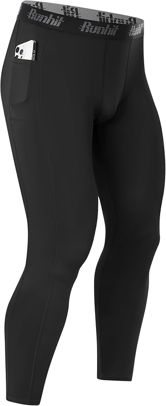 Runhit Men s Running Leggings with Pockets, 1/3 Pack Compression Pants Sports Tights, Thermal Base Layer Trousers for Gym Football Cycling Jogging