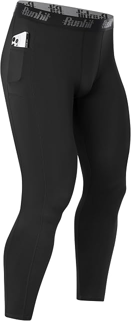Runhit Men’s Running Leggings with Pockets, 1/3 Pack Compression Pants Sports Tights, Thermal Base Layer Trous