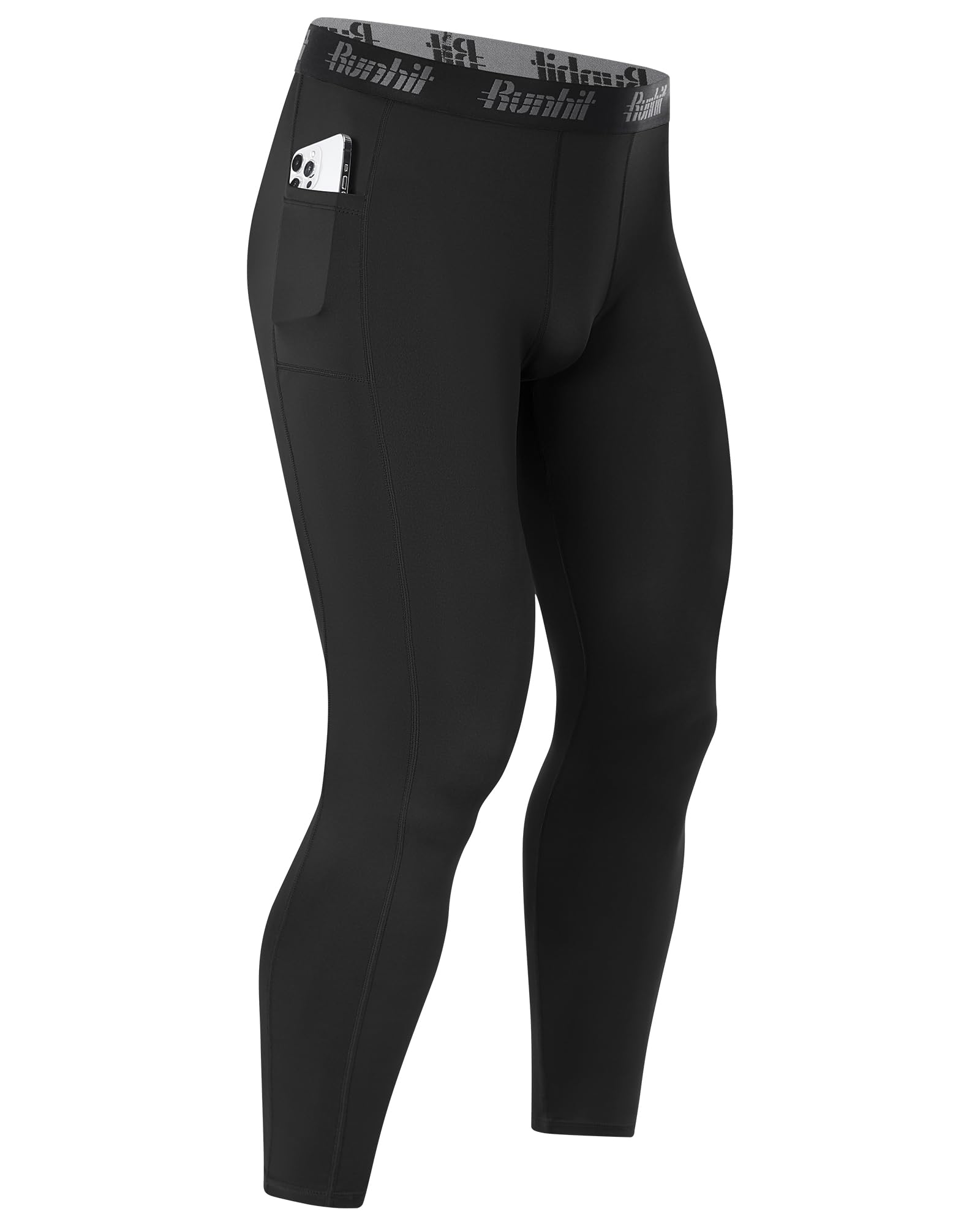Runhit 1/3er Pack Kompressionshose Herren Lange mit Taschen, Tights Sport Leggings Schnelltrocknende Trainingshose Sporthose Laufhose Atmungsaktiv Funktionsunterhose für Fitness Joggen Training Gym