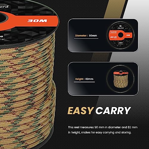 Abma Cord Paracord 620 lbs 4mm 9 Strands 100% Nylon 30M - Lowland Forest, Military-lowland Forest, 30 Meters - Image 2