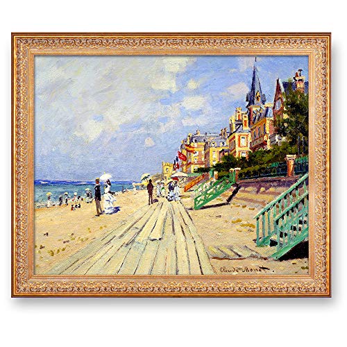 The Beach at Trouville by Claude Monet Framed Size:34.5x28.5 inches,Image Size:30x24 inches World Classic Reproductions For HomeDecor,Vintage Pattern Gold Frame