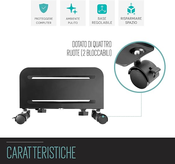 Ewent EW1291 Desktop Computer Stand, PC Stand with Wheels, Protects Against Dust and Dirt - for Home and Office, Adjustable Base with 4 Swivel Wheels, Black - 3
