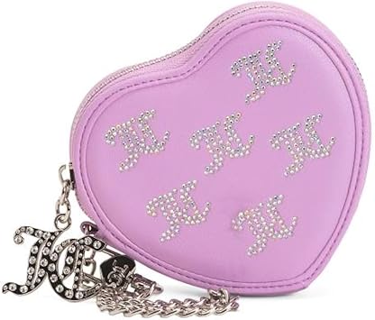 Juicy Couture Taking the Lead Heart-Shaped Coin Purse, Violet Tulle, Rhinestone Logo, Chain Wristlet Strap