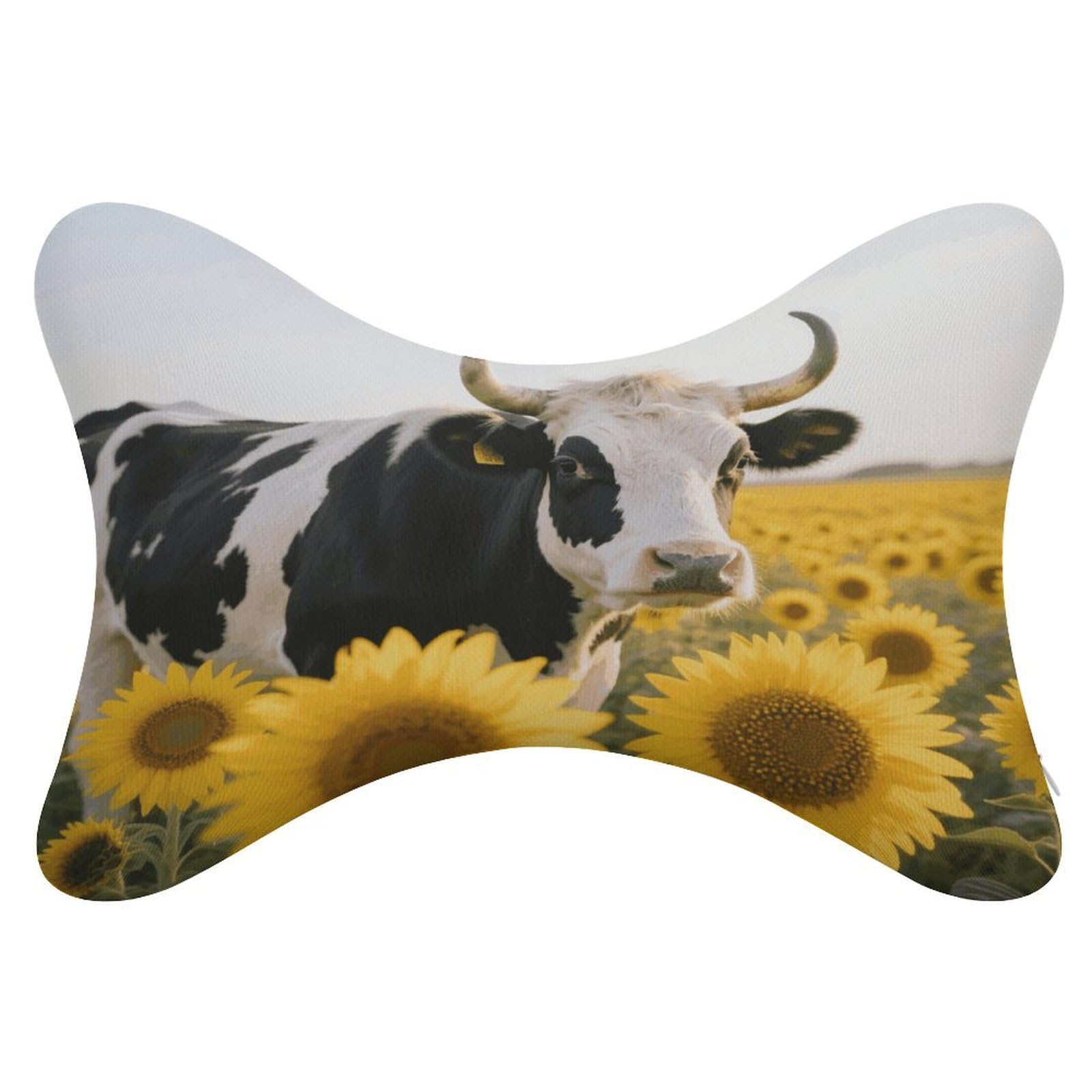VstaDank Cow Sunflowers Car Pillow Soft Car Neck Pillow Breathable Dog Bone Shaped Travel Neck Pillows Washable Removable All-Season Universal Cars Head Rest Pillows