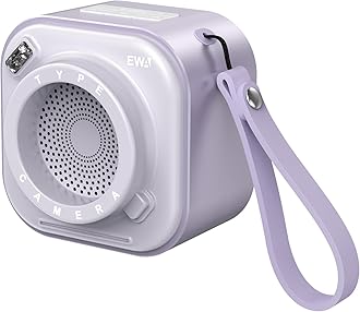 EWA Wireless Mini Bluetooth Speaker with Lanyard, Small Speaker with Bass Radiator, Unique Camera Look, Support TF Card, Small But Loud, Portable Speaker for Home, Party, Travel, Outdoor (LightPurple)