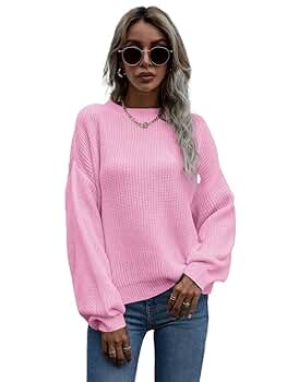 Amazon.com: sweaters for women Solid Drop Shoulder Ribbed