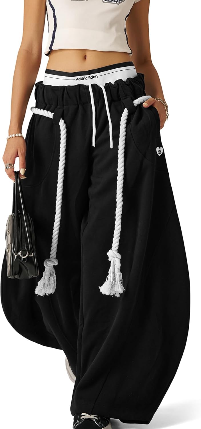 Aelfric Eden Super Baggy Barrel Sweatpants Womens Double Waist Wide Leg Sweatpants Casual Pants Trousers - Image 2