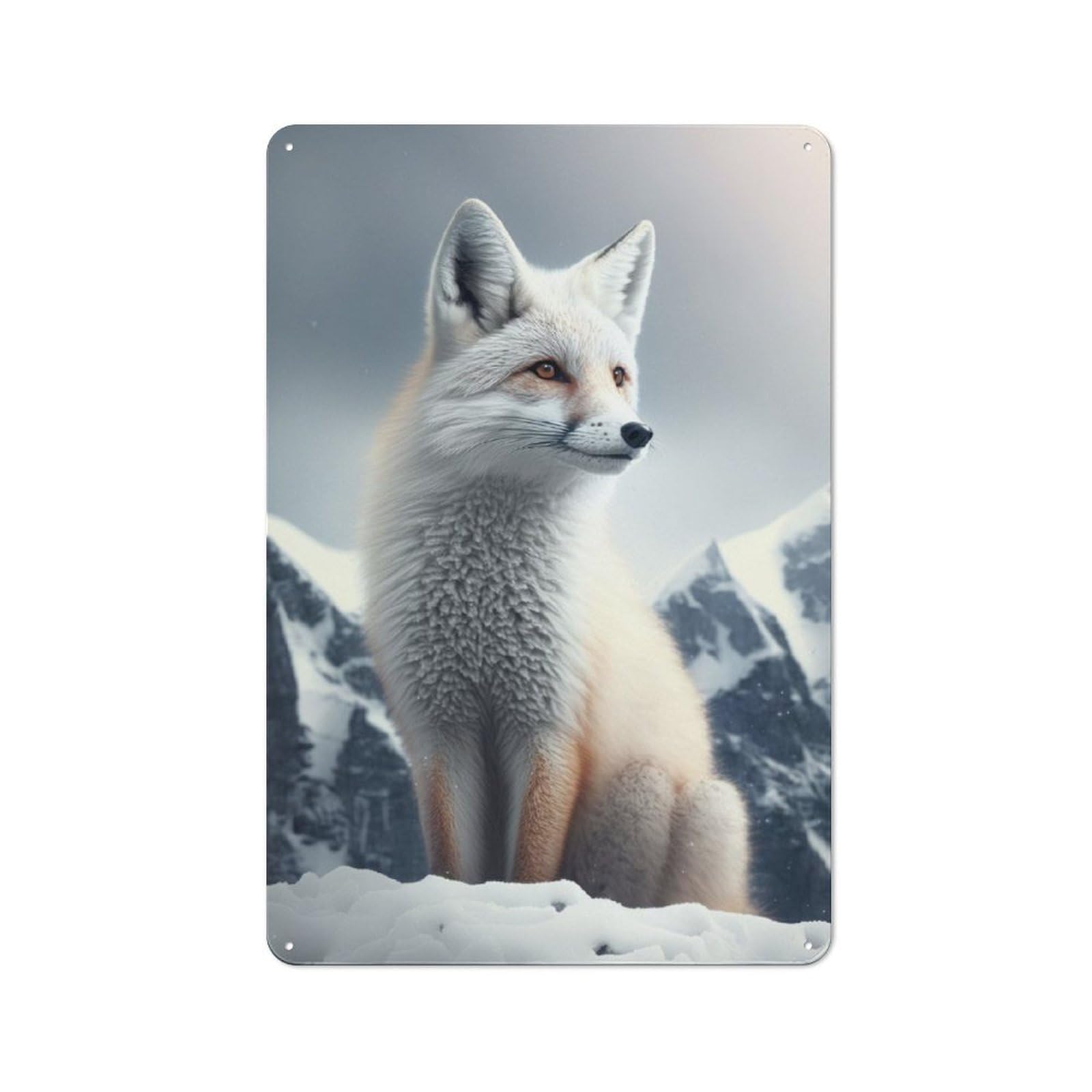 Junmoney White Snow Fox Vintage Tin Sign 30X20cm For Guest Room Or Hallway, Suited To Home Decor Collectors