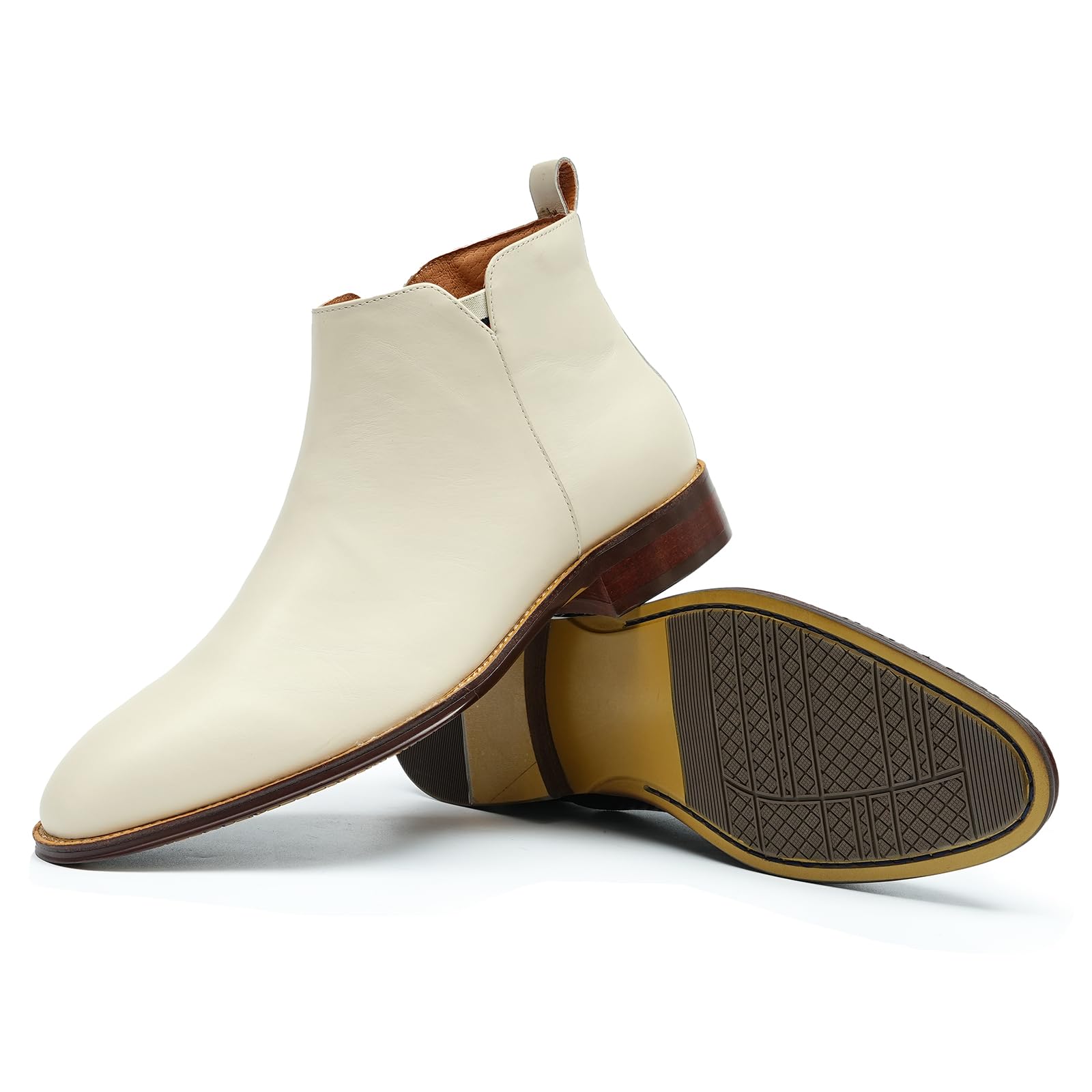 Botas Chelsea de Vaca para Hombre Botines Casuales Negocios Pull On Zapatos en Cuero Genuino